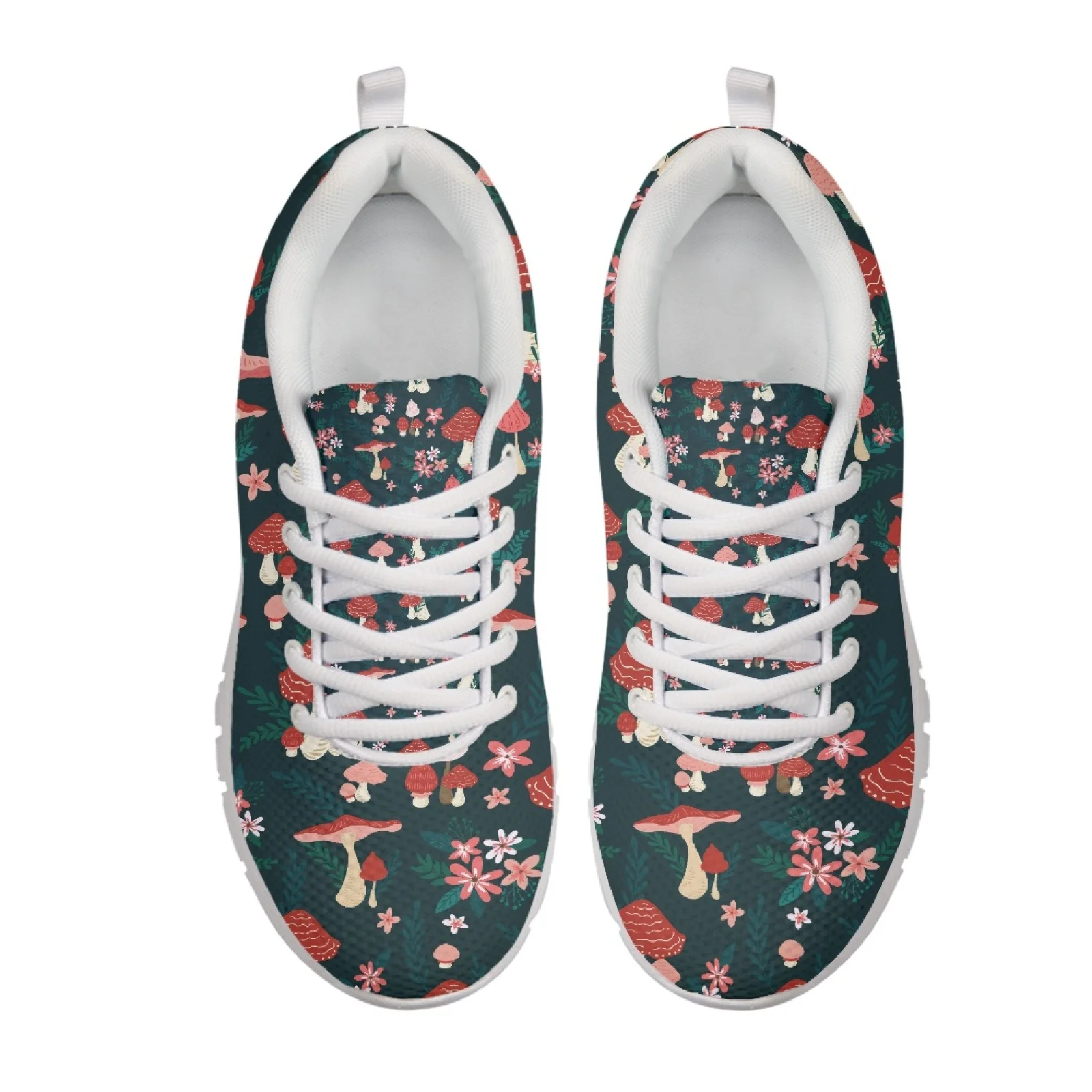 Coloranimal Mushroom Floral Print Lace Up Sports Trainers Womens Athletic Walking Sneakers Running Shoes for Ladies Lady