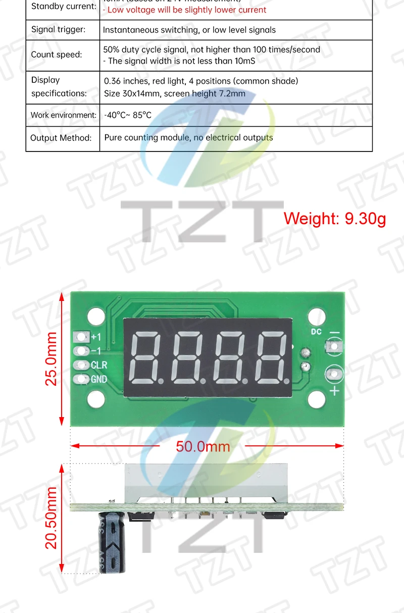 0-9999 DC 4-25V Elektronisches Digitalzählermodul LED Niedrigpegel-Schaltzählermodul mit Stromausfall-Speicherfunktion – Detail 4