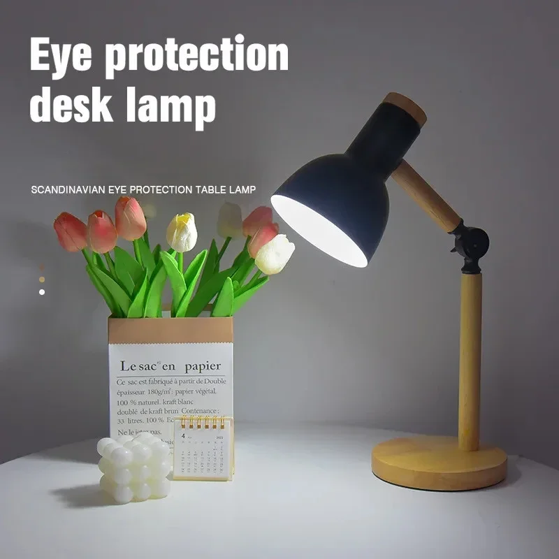 Lámparas de escritorio de madera creativas LED, lámparas de noche de protección ocular para dormitorio de estudio, decoración artística para sala de estar y hogar, luz de mesa