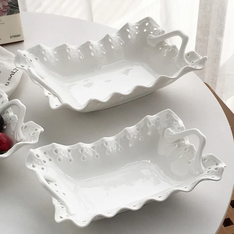 

Annie Garden European Sle Cerc Fruit Plate Double Ear Heavy Du Hollow Flower Dining Utensils Fruit Basket
