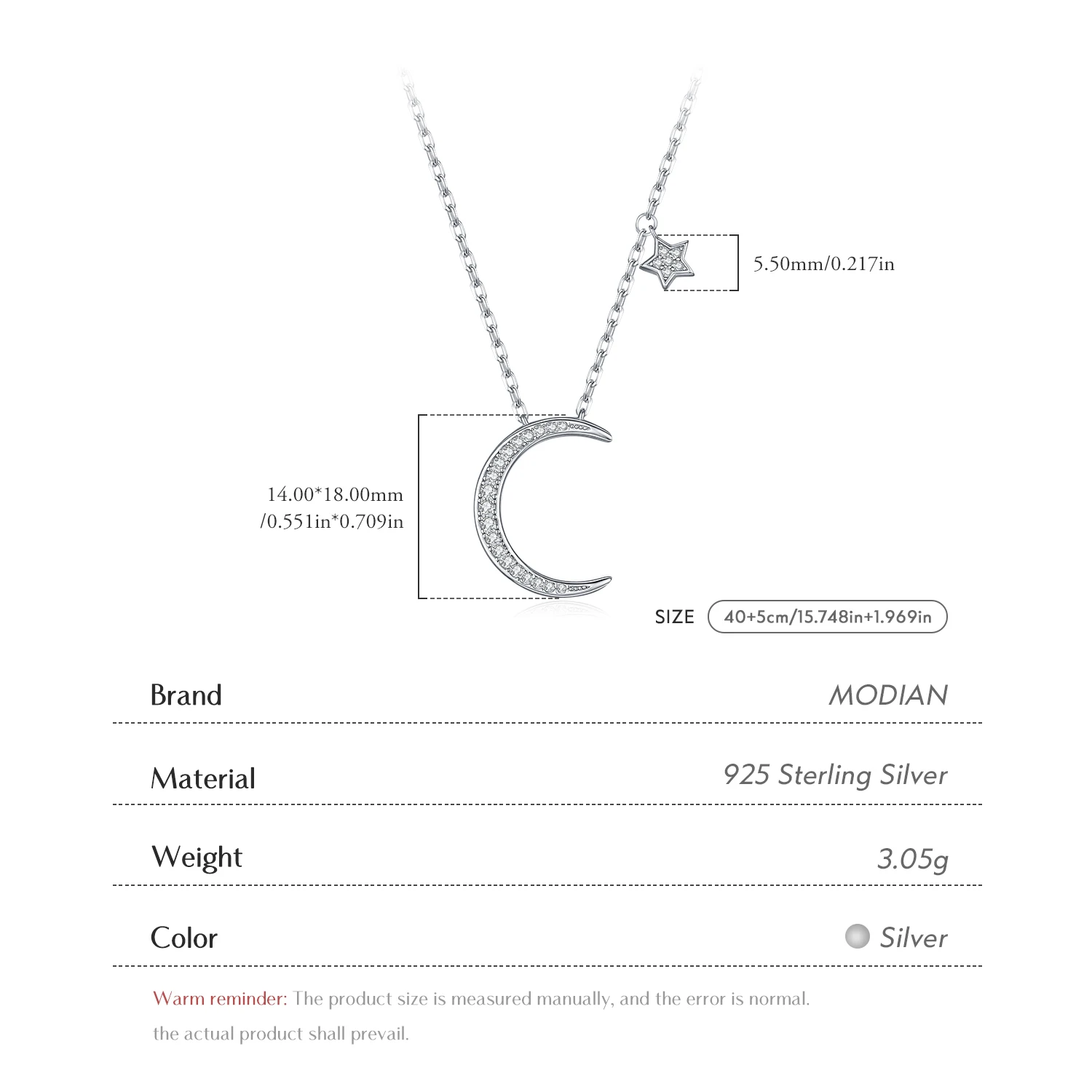 موديان 925 فضة موضة مشرقة تشيكوسلوفاكيا القمر نجوم قلادة ساحرة قلادة القلائد للنساء غرامة مجوهرات
