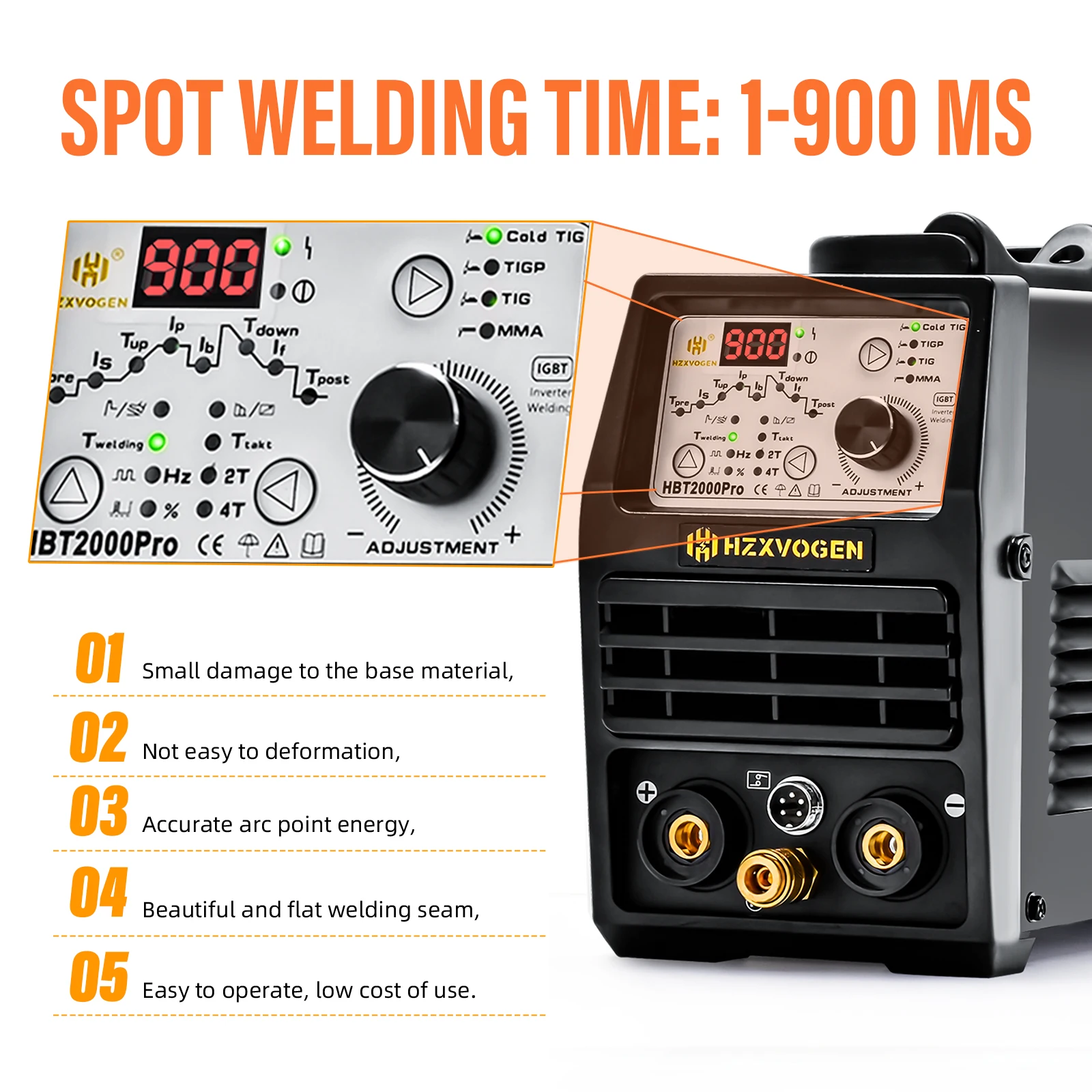 Imagem -02 - Hzxvogen-máquina de Solda a Frio 200a Hbt2000p Soldador Tig Arc com Pulso 2t 4t 1-900ms Ajuste Ponto Tig hf