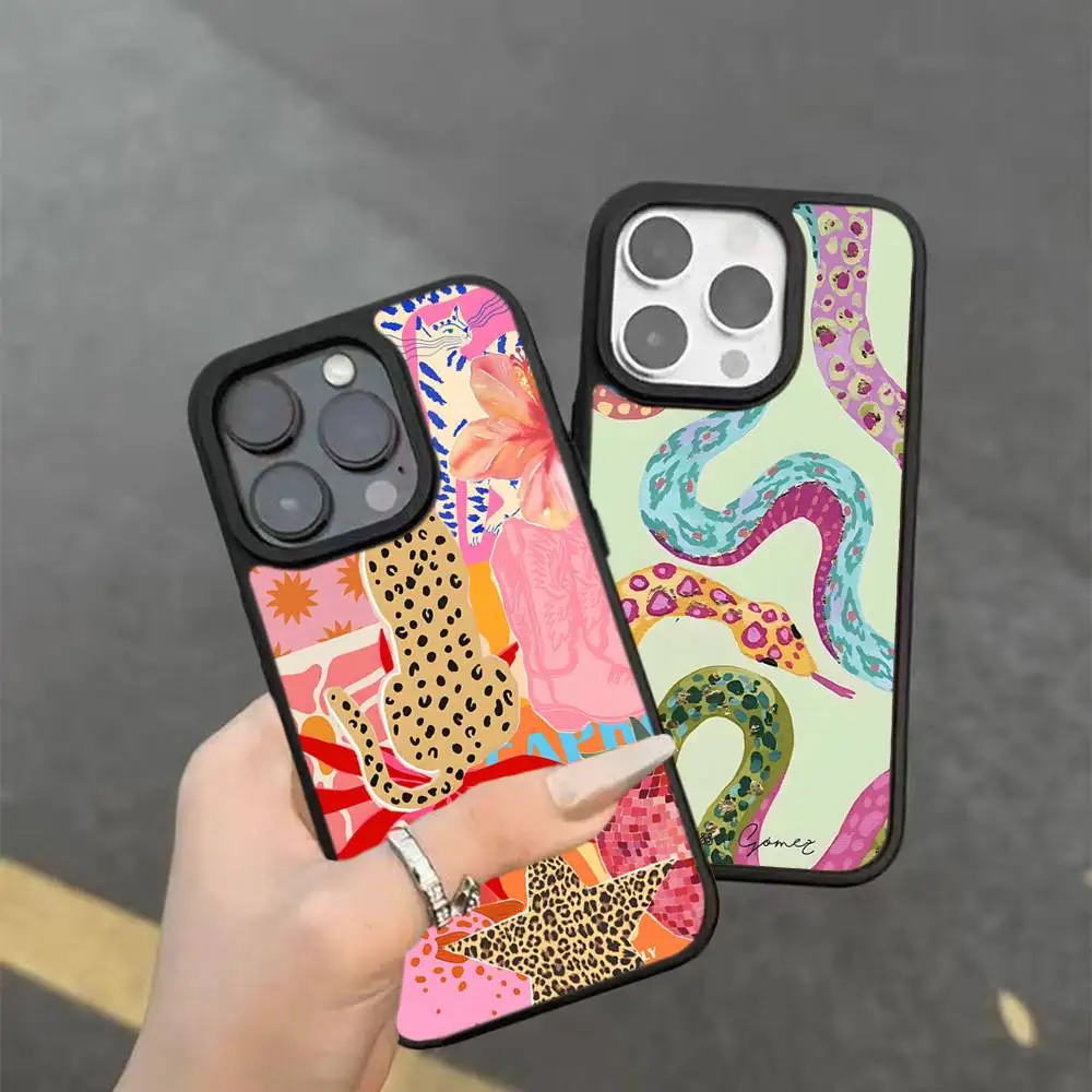 

Colorful Abstract Tiger Leopard Snake Tropical JunglePhone Case For IPhone 17 16 Pro Max 11 12 13 14 15 Hard PC+TPU Bracket Back