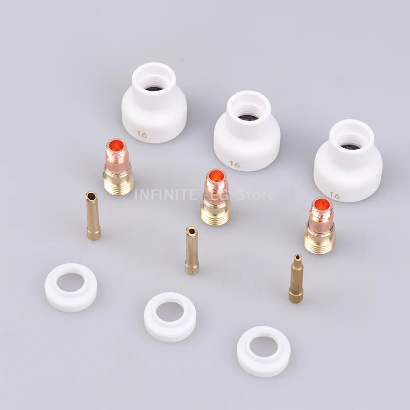 4Pcs TIG Welding 1.6/2.4/3.2mm White Ceramic Nozzle Alumina Cup Kit Torches WP17 18 26 Stubby Collets Body Gas Lens Set