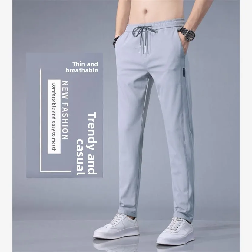 

Men's Summer Thin Quick Dry Ice Silk Straight Leg Casual Pants Breathable Loose Fit Long Trousers Comfortable Polyester Blend