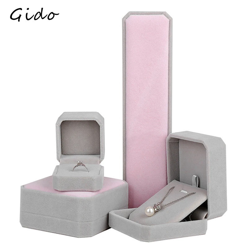 Jewelry Display Set Box Grey and Pink Packing Bag For Women& Men Rings Earrings Bracelets Necklaces Jewelry Gift Box