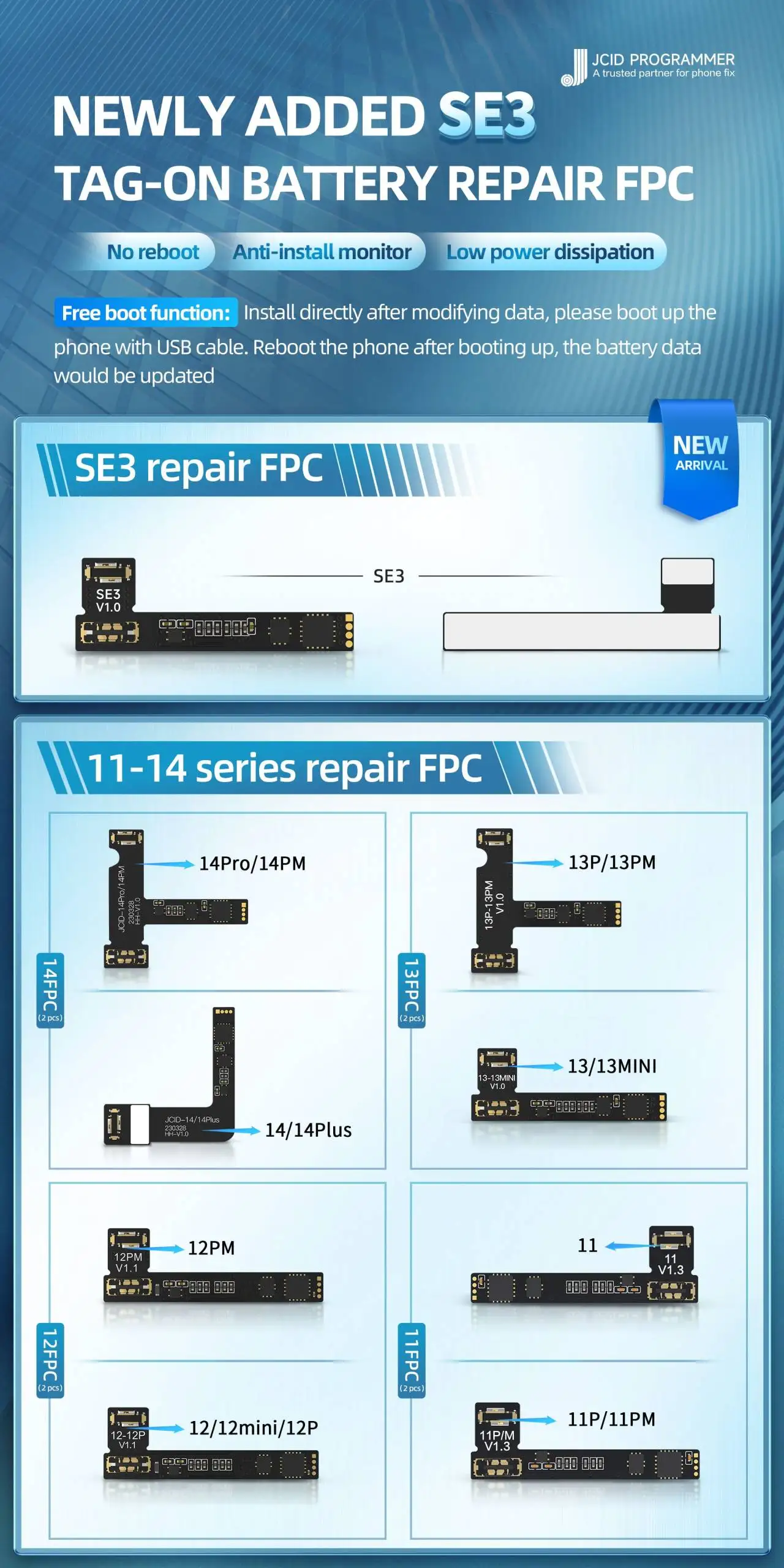 Cavo flessibile per riparazione batteria JC V1SE per iPhone 11 12 13 14 15PM Programmatore di riparazione Batteria Lettura Scrivi Rimuovi errori Avviso salute