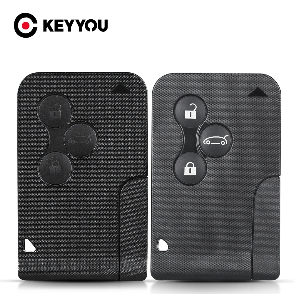 KEYYOU New 3 Buttons Smart Card With Small Key For Renault Clio Logan Megane 2 3 Koleos Scenic Card Case Black Car Key Fob Shell