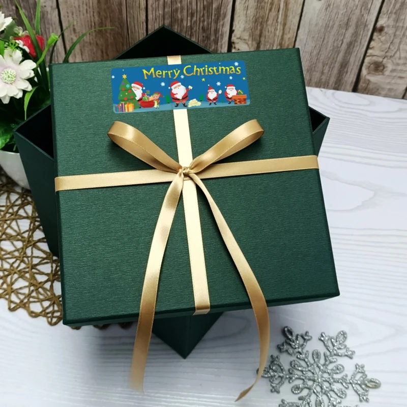 120Pcs/롤 크리스마스 씰링 스티커 직사각형 스티커 새해 복 많이 받으세요 휴일 사탕 가방 상자 장식 스티커 Dropship