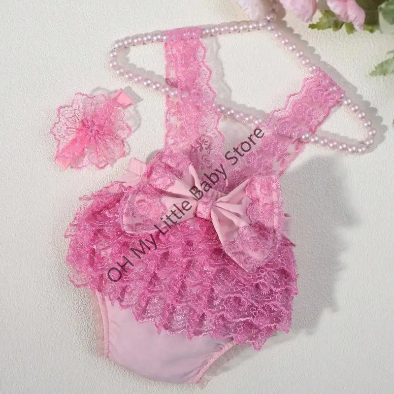 M76C Baby Girls Lace Dress Pressband Photography Set لاستخدام الاستوديو المهني