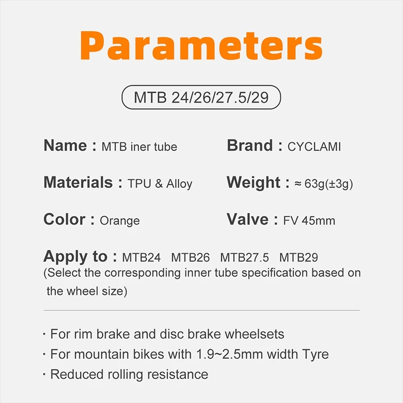 Nova versão ultraleve bicicleta câmara de ar 26 27,5 29 polegadas MTB bicicleta TPU material pneu 45mm válvula francesa ciclismo tubo CYCLAMI