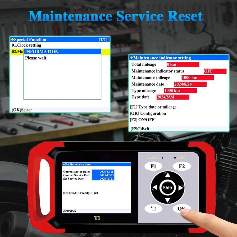 MST T1 Motorcycle Scanner OBD2 Battery Test ECU Scanning Diagnostic Tool for Honda/Suzuki /KAWASAKI / CFMOTO / Vespa