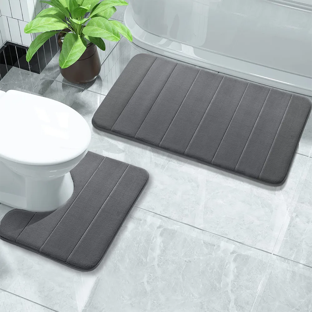 2PC pure color soft stripe bathroom absorbent non-slip mats, suitable for multiple scenes, can wash home decoration mats