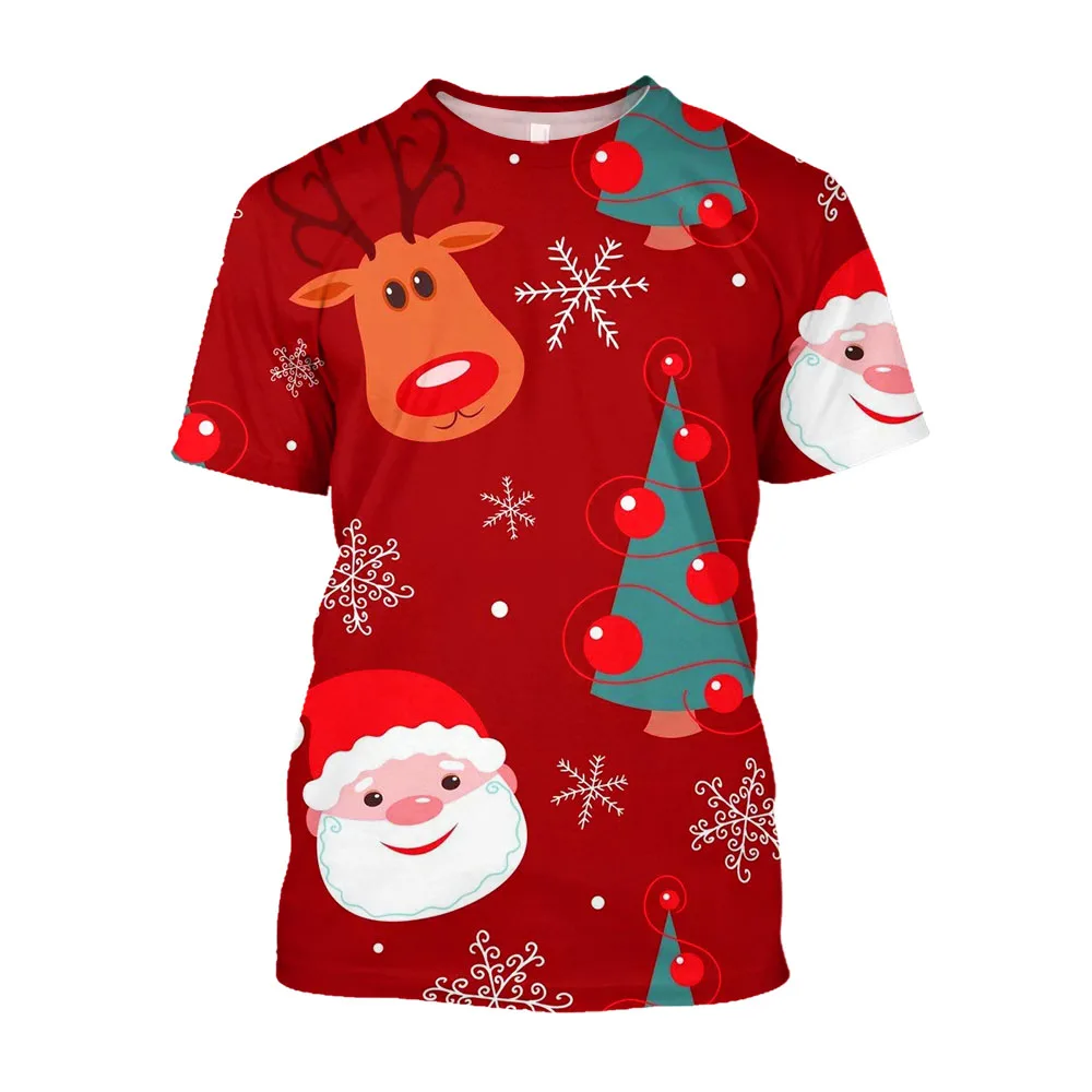 Creative Santa Claus Pattern T-shirt Neutral Holiday Clothing Fashion Casual O-neck Short Sleeve New Year Kids Boys Girls Tops