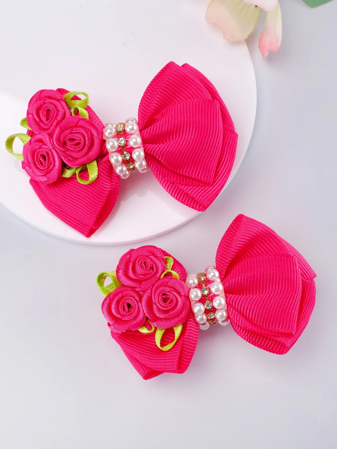 2PC Kids Girls Red Rose Ribbon Hair Clip for Girls Hair Bows Hairclip Ideal Gift for Girls Kids Headwear Hairpin