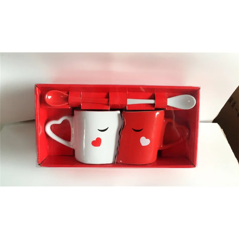 

ABVA-Coffee Cups Set Of 2 Valentine's Day Gift Double Bowl Kiss Mugs For Couples