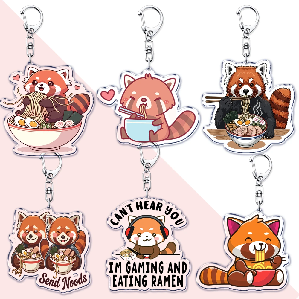 Hot Red Panda Eating Ramen Keychains for Accessories Cant Hear You Im Gaming Keyrings Jewelry Fans Friends Gifts
