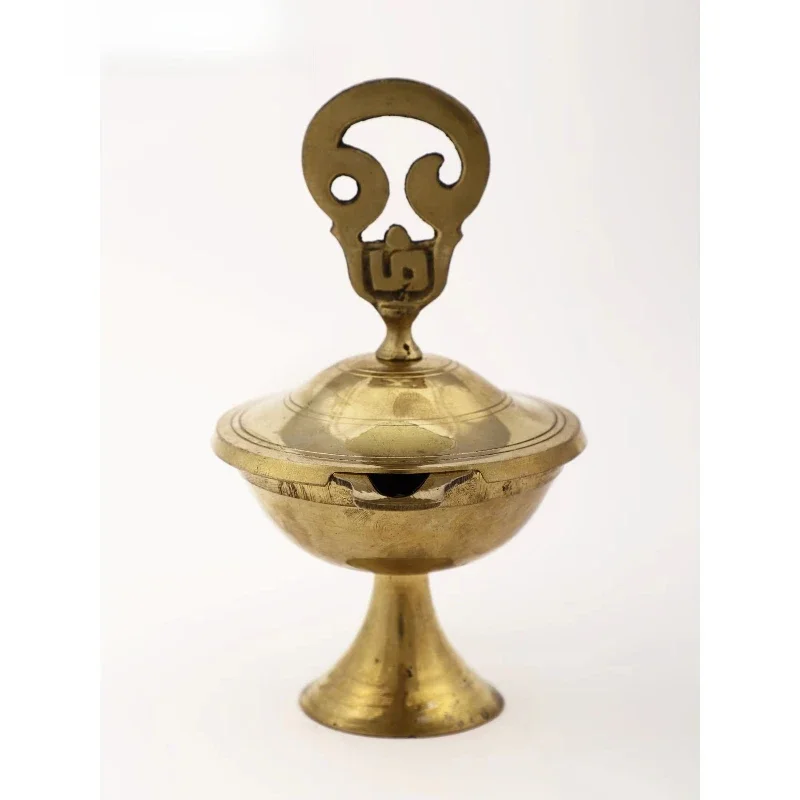 Handmade 9-inch brass oil lamp for home and temple Indian craft accessories