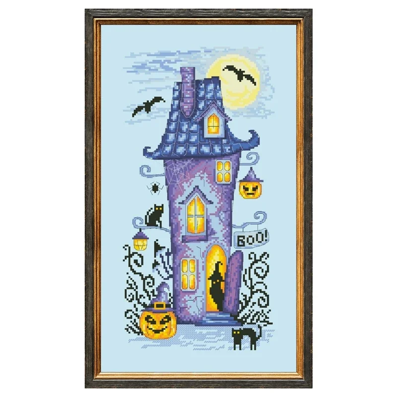 Gloomy house cross stitch kit single color 18ct 14ct 11ct skyblue fabric cotton silk thread embroidery DIY handmade needlework