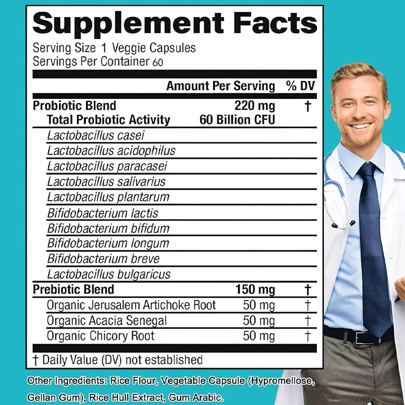 Probiotics That Promote Digestion, 60 Billion Cfu -10 Strains - Gut , Supports No Bloating And Bloating || 60 Capsules
