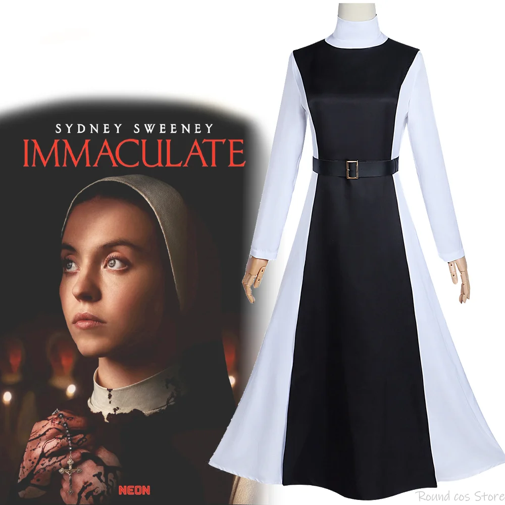 

Movie Immaculate Cosplay Nun Costume Adult Women Robe Priestess Uniform Long Gown Full Set Suits Halloween Carnival Outfits