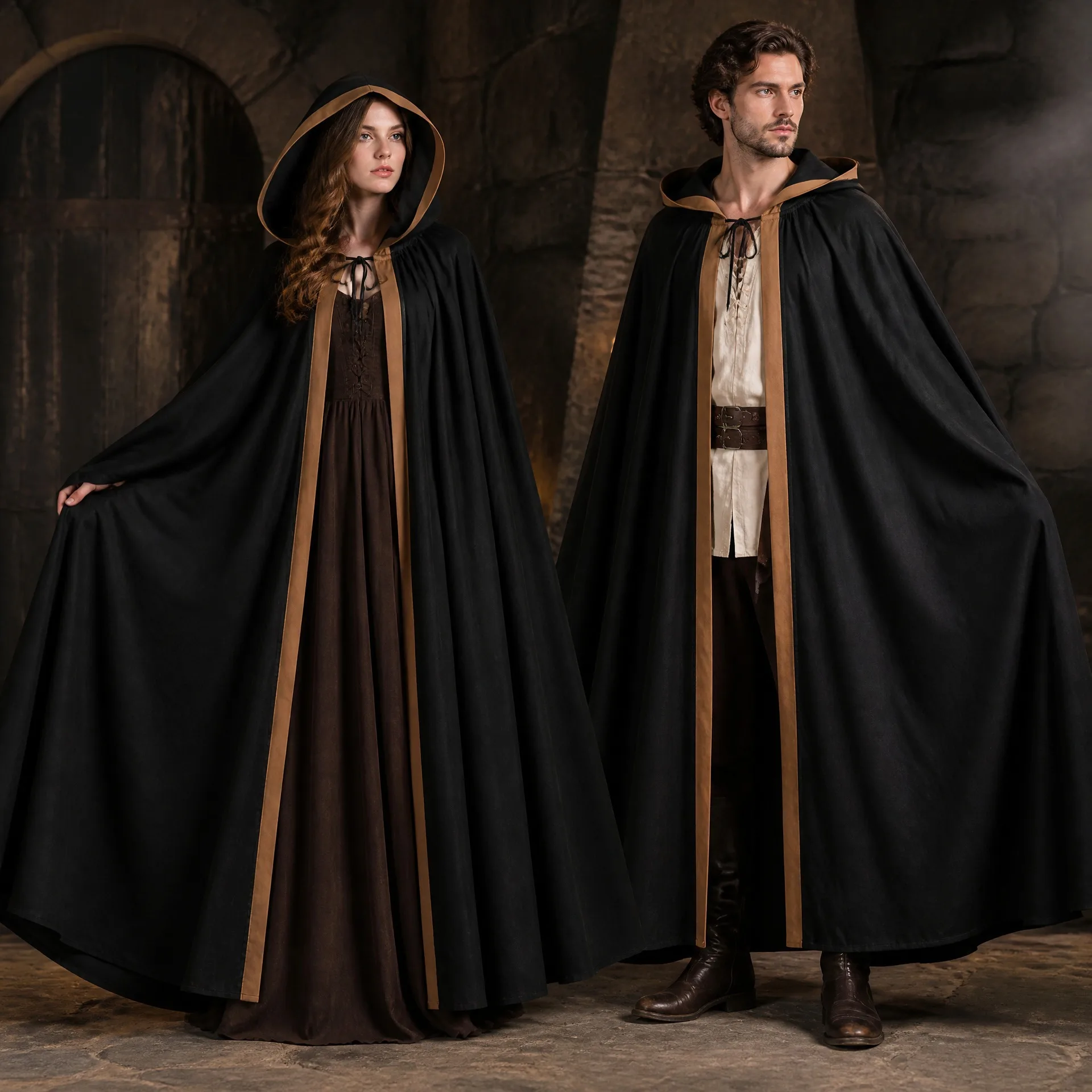 Mittelalterlicher Erwachsenen-Krieger-Umhang mit Kapuze, Unisex, Kontraststreifen, Zauberer-Robe, Halloween-Party, Festival, Cosplay-Kostüm 2026 – Detail 13