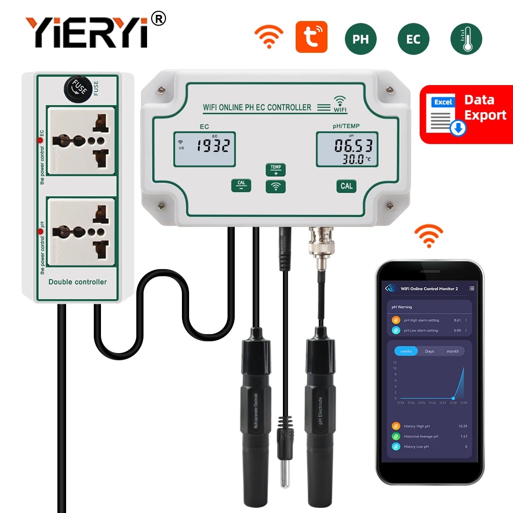 Yieryi-Medidor de PH EC en línea, controlador de calidad del agua, temperatura de conductividad, para acuario, cultivo hidropónico sin suelo