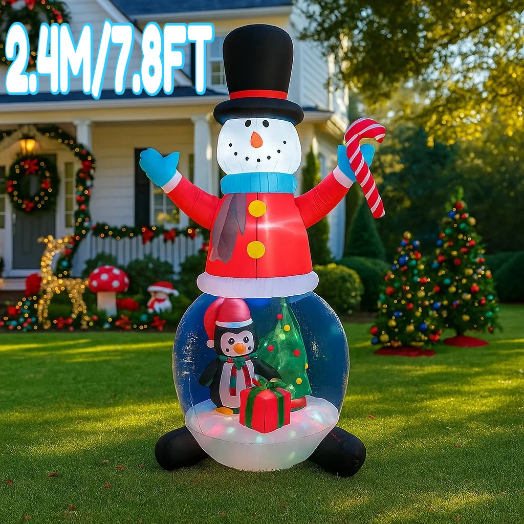 2.4 متر/7.8FT نفخ ثلج مع البطريق وأضواء شجرة عيد الميلاد LED المنزل عطلة الإضاءة ديكور ساحة عيد الميلاد لوازم الديكور