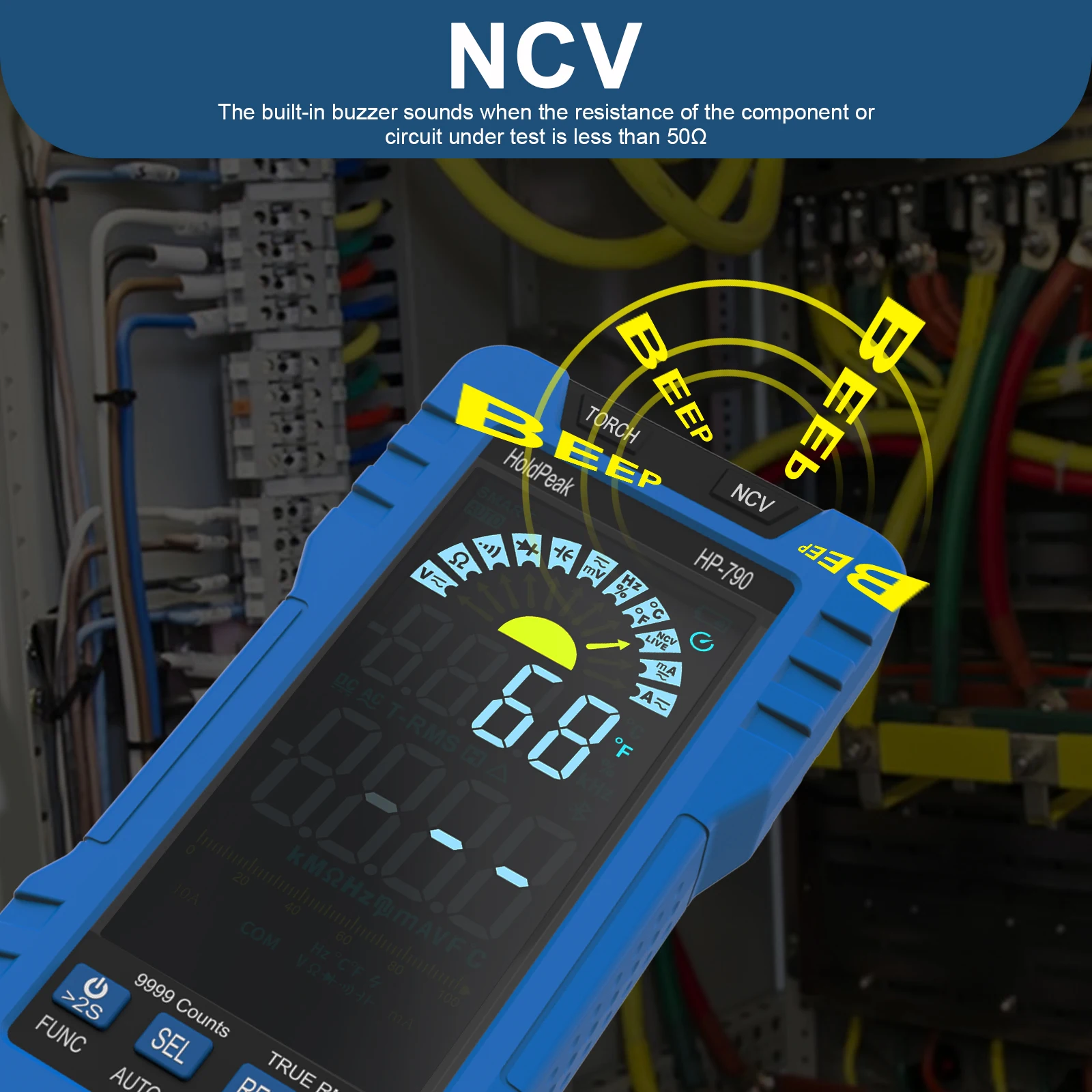 True RMS Digital Multimeter 6000 Counts Auto Select Torch Measure DC AC Voltage Current Resistance 790A Auto Range