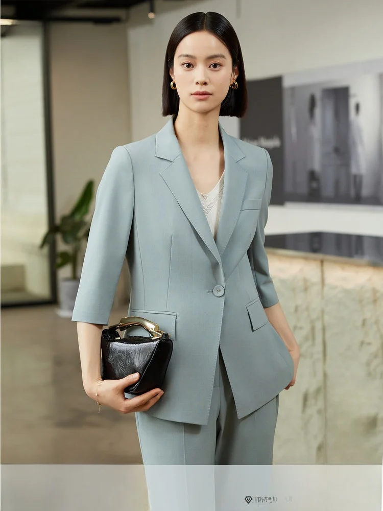 Jz Blue Starlight Suit Jacket Women's Fashion Autumn Collection Button Detail Straight Cut Commute Style Casual Leisure