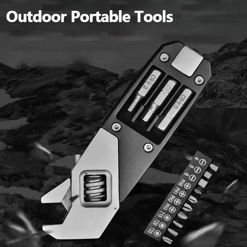 접이식 육각 멀티툴, 13 in 1 조절식 렌치 (드라이버 비트 및 나이프 포함), 스테인리스 스틸 EDC 도구 (야외, 가정 DIY용)