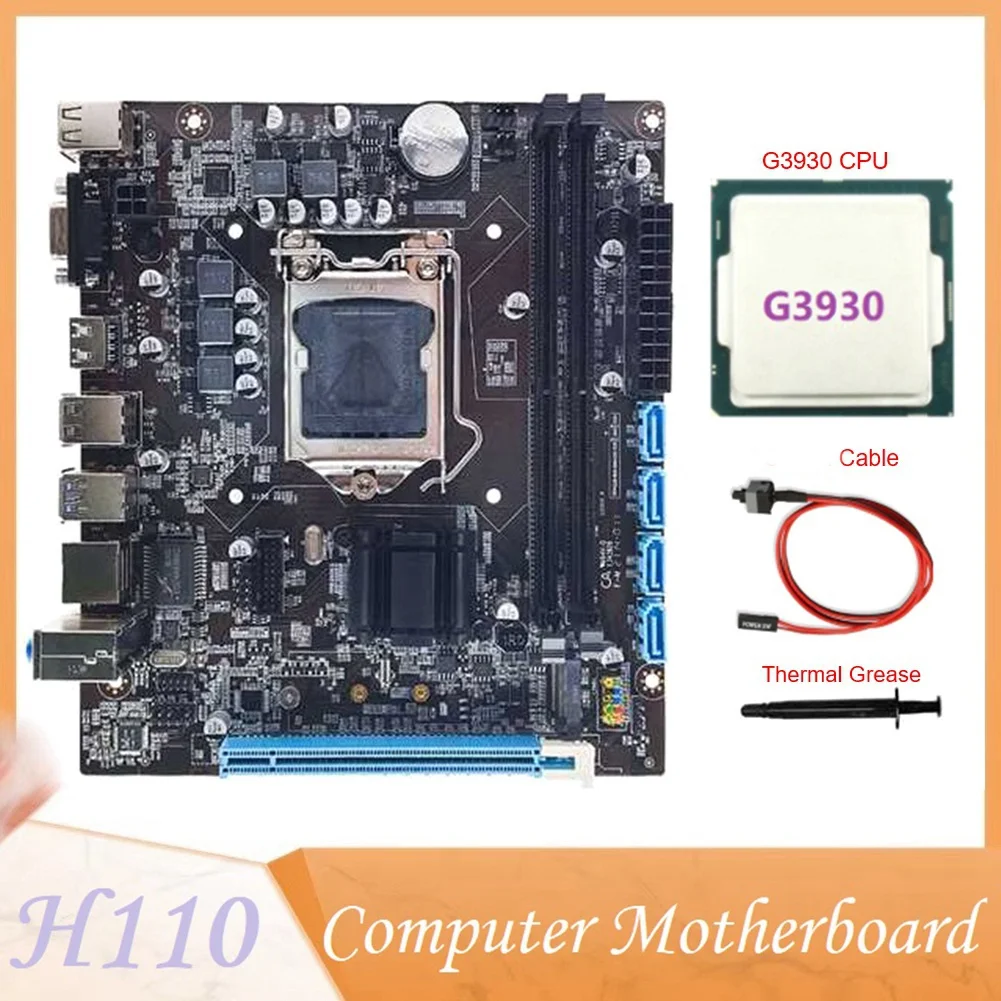 H110 Computer Motherboard Supports LGA1151 6/7 Generation CPU DDR4 RAM+G3930 CPU+Switch Cable+Thermal Grease