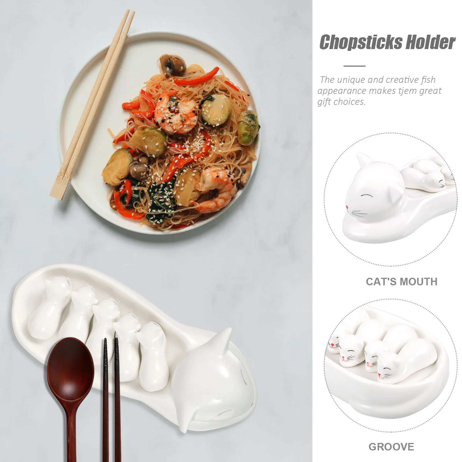 

Cat Chopstick Holder White Ceramic Chopsticks Dust-Free Rest Dining Supply Household Tableware