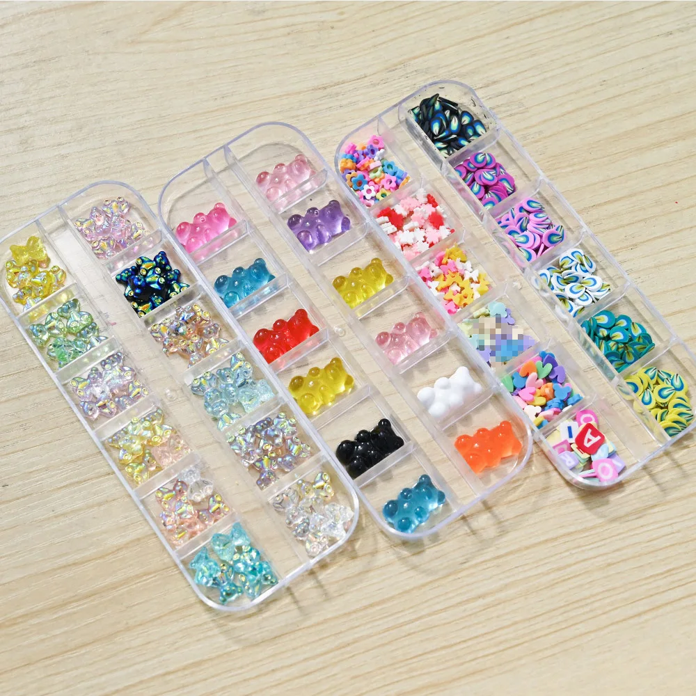 60PCS 3D Cute Bear Resin Nail Art Decorations Charms Aurora Crystal Gummy Bear Nail Rhinestones for Manicure Design Ornaments