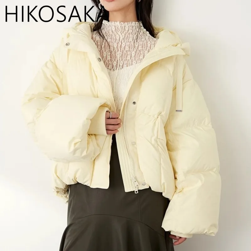 Abrigos de plumón de burbuja sólidos dulces japoneses, chaquetas sueltas con capucha, manga de linterna, Parkas cálidas con bolsillos, chaquetas casuales que combinan con todo, Otoño e Invierno