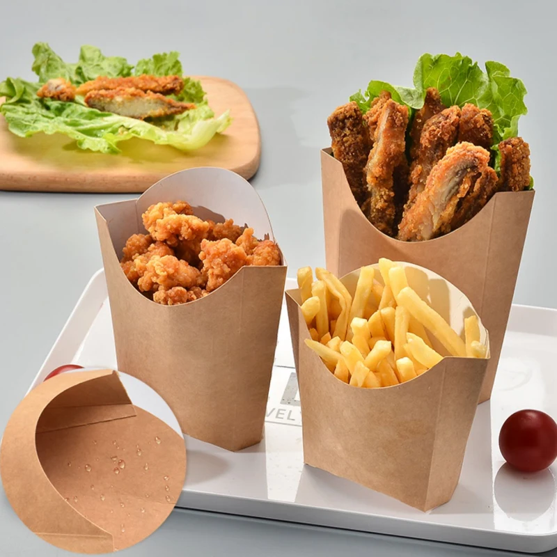 

100Pcs/lot Kraft Paper Fast-Food Snack Packaging Boxes Picnic Food Containers Fries Fried Chicken Box Food Snacks Packing Box