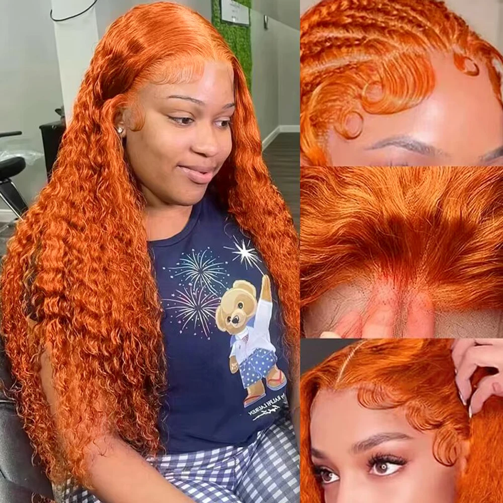 Orange Ginger Lace Front Wig 30 Inch Curly Lace Front Remy Human Hair Wig Water Wave 13x6 13x4 Lace Frontal Wigs for Women