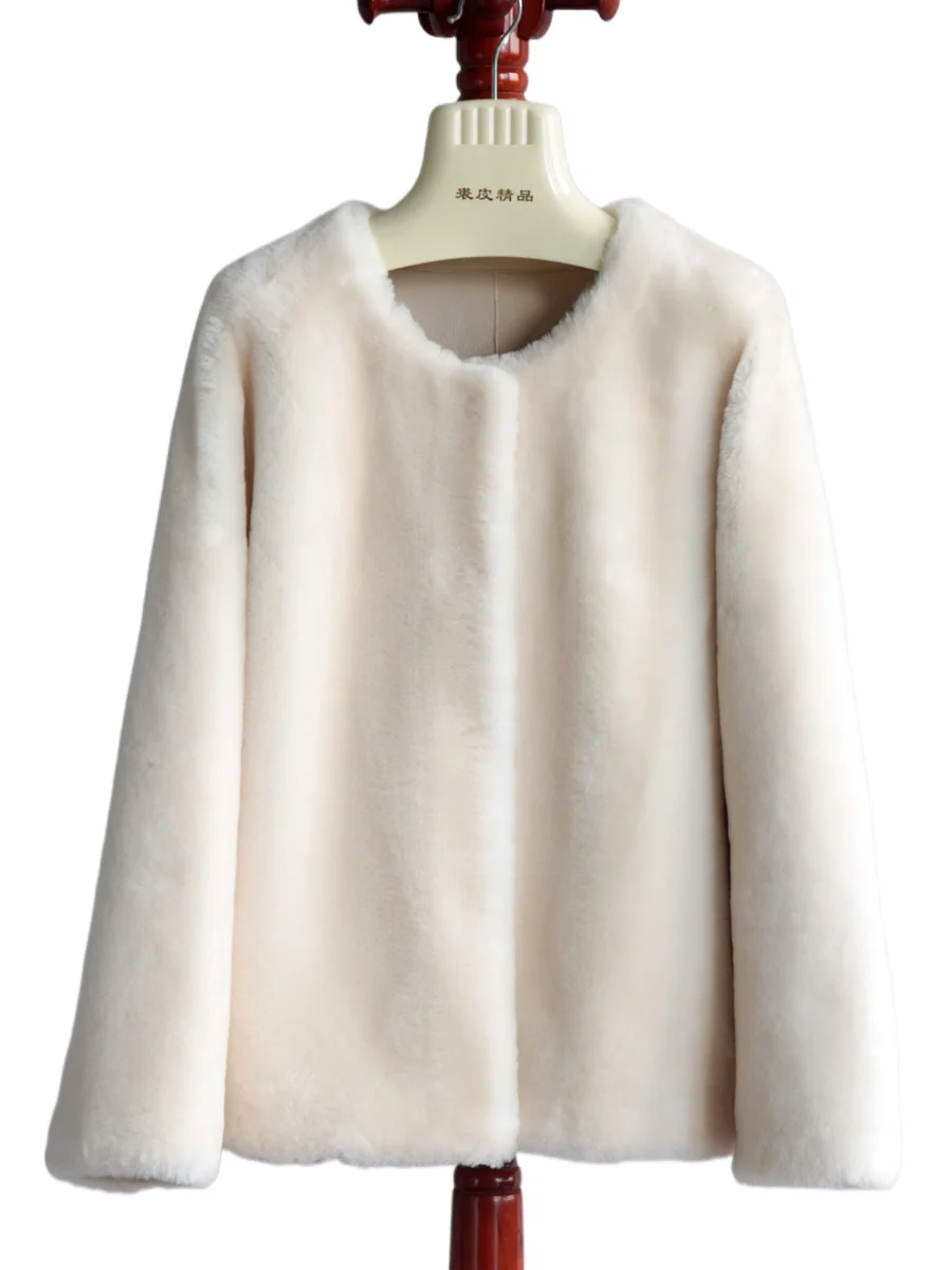 

2025 г., шерстяная кожаная куртка средней длины из шерстяного меха из австралийского мериноса с круглым вырезом, женское пальто