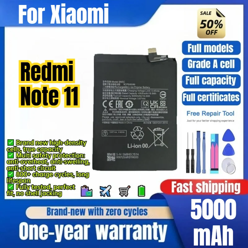 BN5C for Xiaomi Redmi Note 11 Phone Battery 0 Cycle High Quality Capacity Battery Replacement Bateria Grade A Cell with Tools