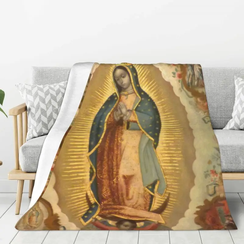 Custom Ultra-Soft Fleece Virgin Of Guadalupe Virgin Mary Throw Blanket Warm Flannel Mexico Catholic Saint Blankets Sofa Quilt