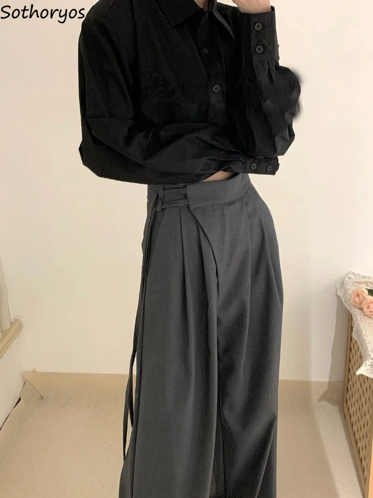 

Casual Wide Leg Pants Women Vintage Bandage Graceful High Waist Spring New Prevalent Office Ladies Loose All-match Tender Folds