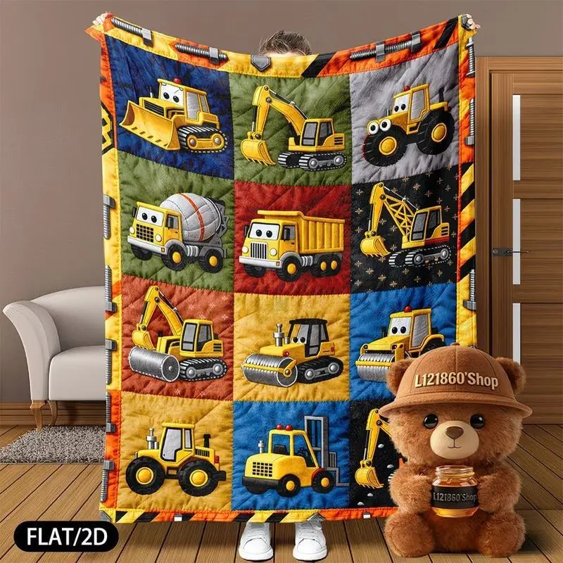 VIKAMA Construction Truck Flannel Throw Blanket Print Soft Warm Sofa Bedroom Office Camping Travel Kids Room Home Decor Gift