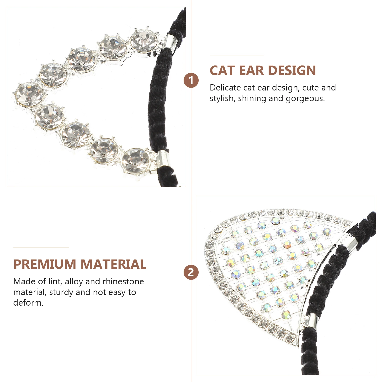

3Pcs Cat Ear Headband Shining Gorgeous Inlaid Rhinestones Meticulous Details Firm Hair Clip Chic Look Cat Ears Headband