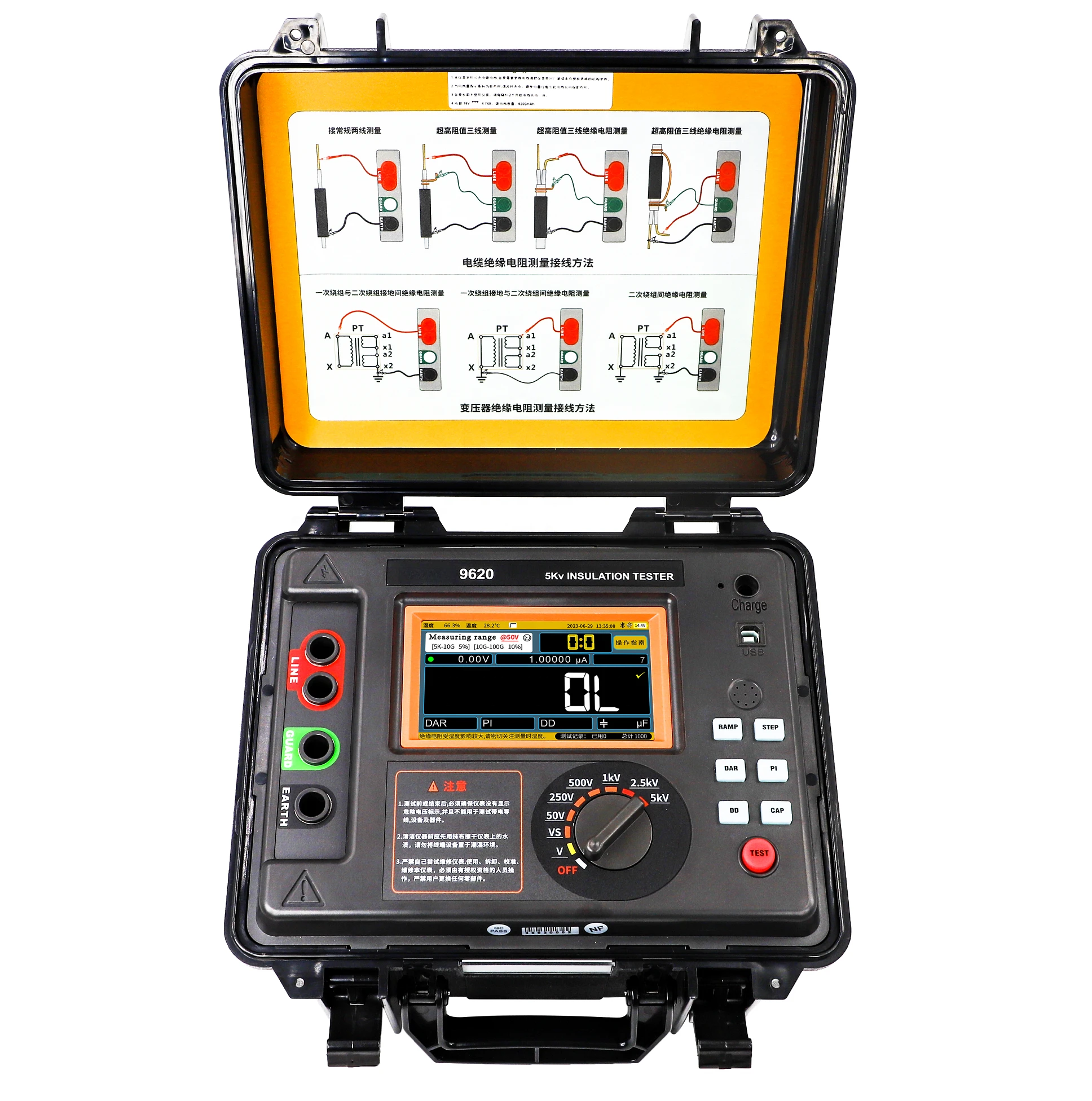 9620 RESISTANCE TESTER adopts a strong double-shell structure and has a protection rating of IP65