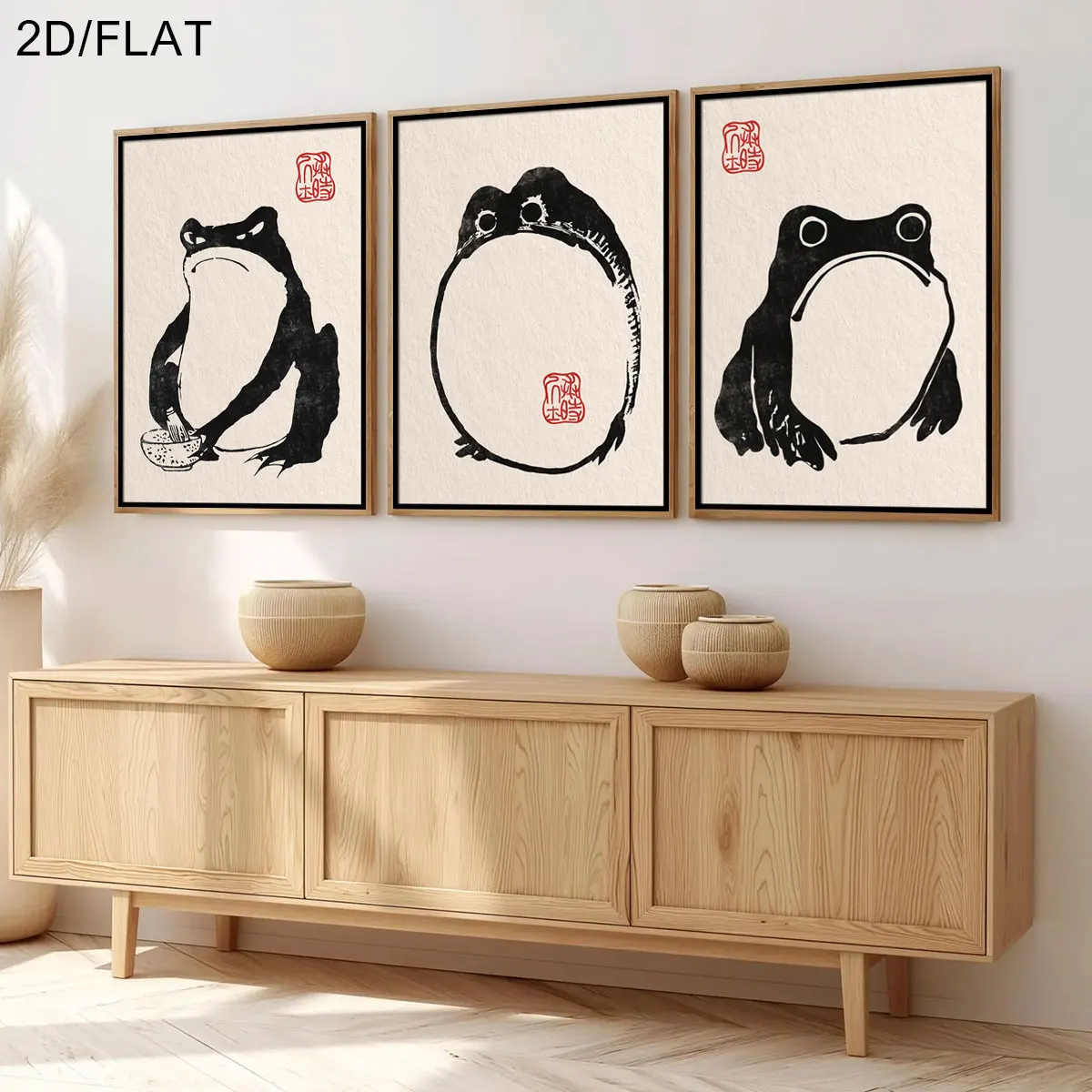 3pcs Japanese Vintage Matsumoto Hoji Frogs Canvas Wall Art, Frameless Abstract Canvas Prints for Office, Living Room Decortions