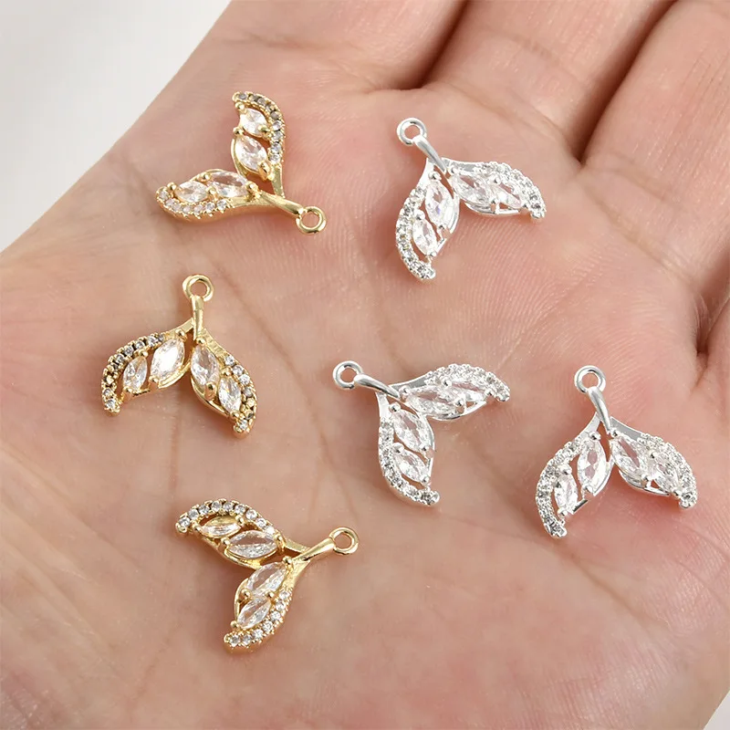 14k Real Gold Thick Silver Color Retention Exquisite Zircon Fishtail Pendant DIY Handmade Bracelet Necklace Accessories Material