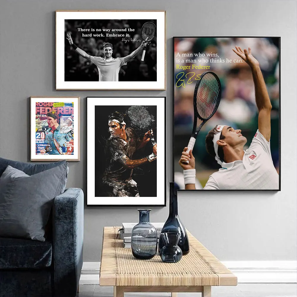 

Modern World Tennis Wall Art R-Roger F-Federer Oil On Canvas Posters Prints Living Room Bedroom Decoration Gifts Office Wall Art