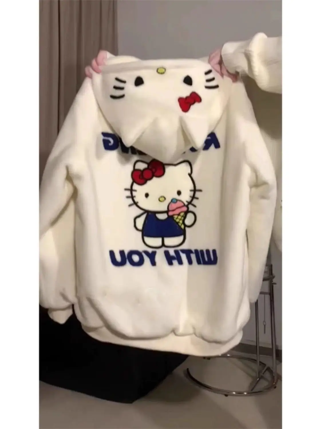 

New Hello Kitty Thickened Pajamas Sanrio Girl Coral Velvet Plus Velvet Coat New Style Winter Zipper Outerwear Home Clothes Suit