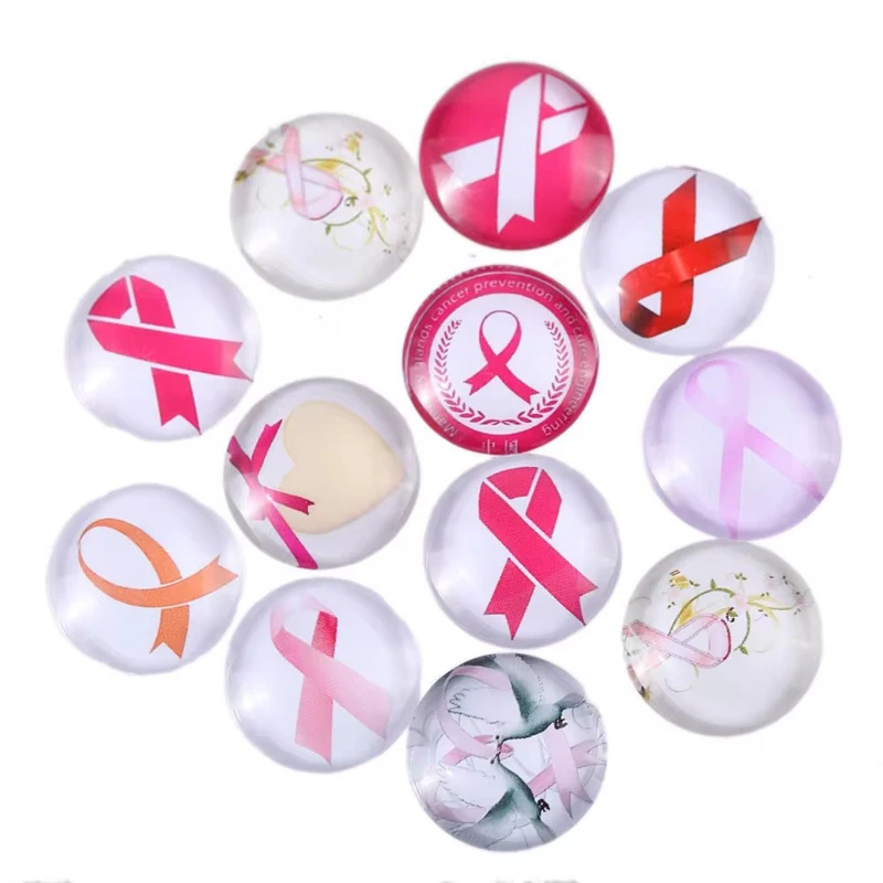 Abalorio de cabujón de cristal para hacer fotos de concienciación sobre el cáncer de mama, 10 piezas, 20mm