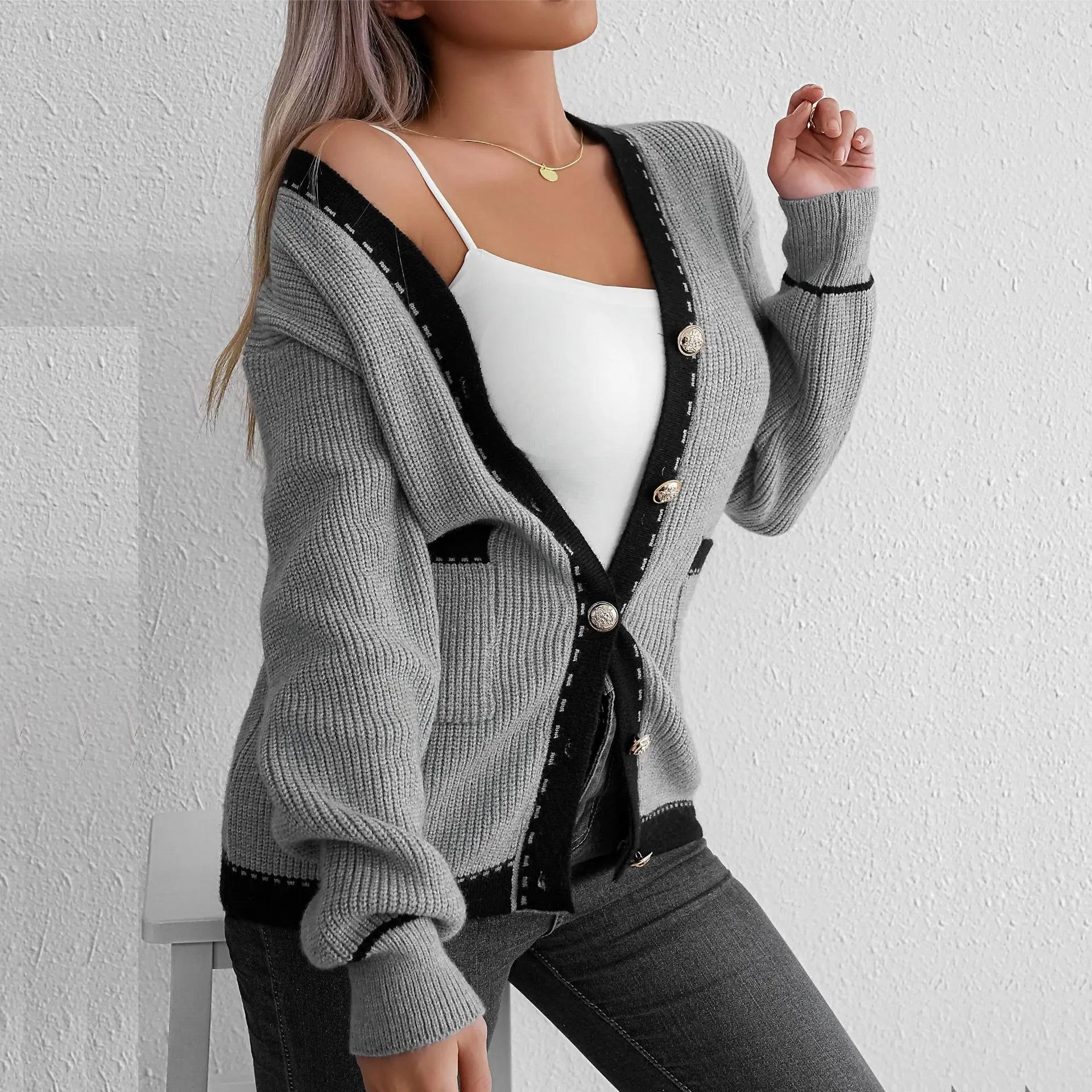 

Y2k Streetwear Single Breasted Elegant Jackets Cardigan Women Coats Sweaters V Neck Spring Casual Open Stitch Jumpers Coat
